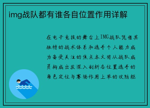 img战队都有谁各自位置作用详解